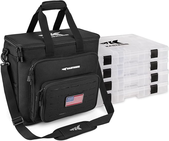 KastKing Karryall Fishing Tackle Bags with 4 * 3700 Tackle Trays, Fishing Bags for Saltwater or Freshwater Fishing - Fishing Gear Storage, Black