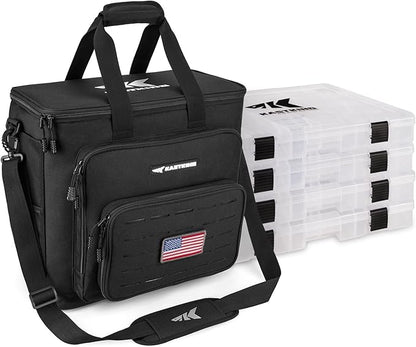 KastKing Karryall Fishing Tackle Bags with 4 * 3700 Tackle Trays, Fishing Bags for Saltwater or Freshwater Fishing - Fishing Gear Storage, Black