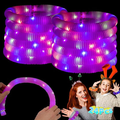 Pink 24 Pack Light Up Party Favors Supplies,Bulk Glow Sticks Bracelet,Necklace Accessories for Kids,Birthday Return Gifts Treats,Easter Basket Goodie Bag Stuffer Fillers for Boys Girls