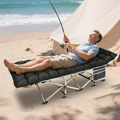 YELLOW JACKET Camping Cot with Mattress for Adults, Folding Sleeping Cot 600lbs Max Load, Portable Camping Cot with Carry Bag, 28" Wide Cot for Camping, Home,Office,Travel (Black)