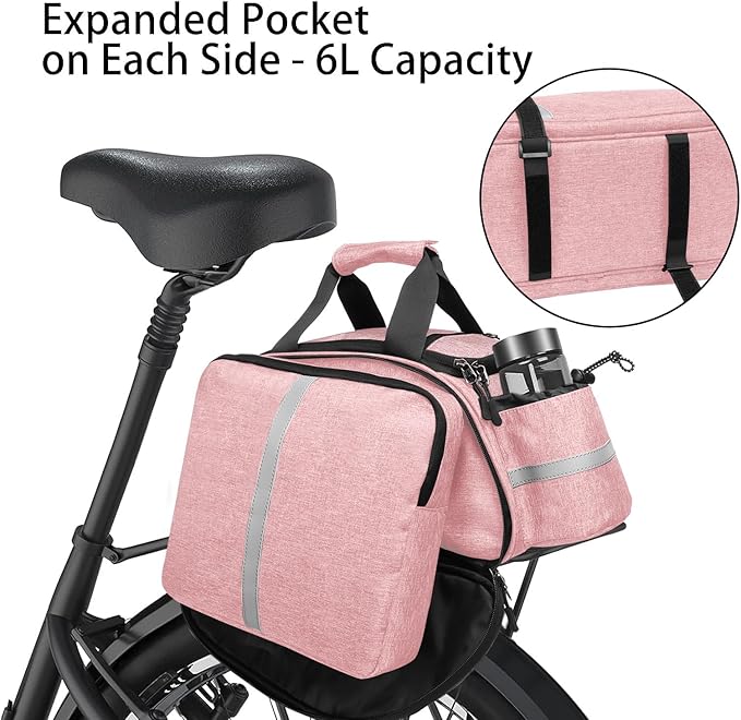 MOSISO Bike Rack Bag, Waterproof Bicycle Trunk Pannier Rear Seat Handbag Cycling Bike Carrier Reflective Backseat Cargo Storage Luggage Saddle Shoulder Bag with Water Bottle Holder&Handle