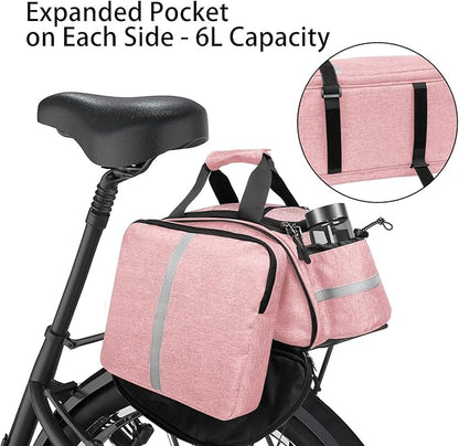 MOSISO Bike Rack Bag, Waterproof Bicycle Trunk Pannier Rear Seat Handbag Cycling Bike Carrier Reflective Backseat Cargo Storage Luggage Saddle Shoulder Bag with Water Bottle Holder&Handle