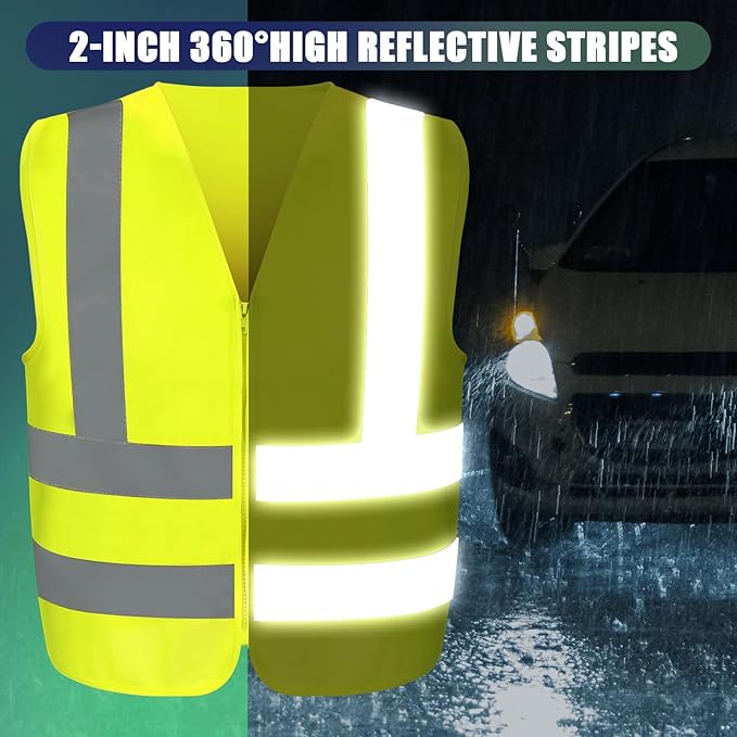 20 Pcs Reflective Safety Vest Yellow Reflective High Visibility Vest for Construction Work Men Women