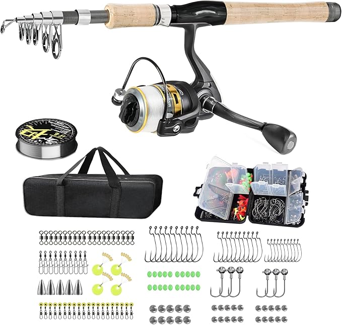 Carbon Fiber Fishing Pole Combo Set - 2.1m/6.89ft Spinning Reel, 145pcs Accessories Kit for Saltwater & Freshwater Fishing