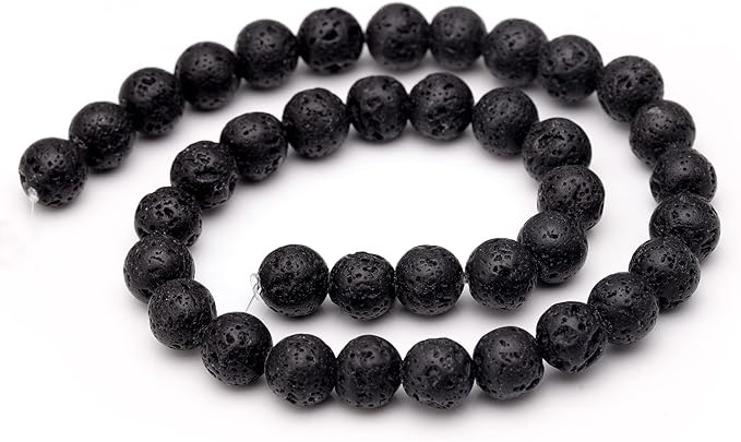 Youngbling Natural Gemstone Beads for Jewelry Making,10mm Black Lava Polished Round Smooth Stone Beads for Bracelet Necklace 15 Inch