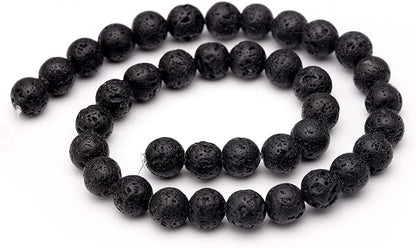 Youngbling Natural Gemstone Beads for Jewelry Making,10mm Black Lava Polished Round Smooth Stone Beads for Bracelet Necklace 15 Inch