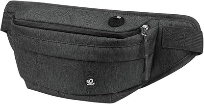 WATERFLY Running Belt Fanny Pack: Runner Marathon Jogging Waist Pack Sport Workout Exercise Fitness Phone Holder Belt for Men Women Jogger Slim Waistband Black