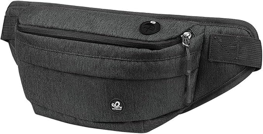 WATERFLY Running Belt Fanny Pack: Runner Marathon Jogging Waist Pack Sport Workout Exercise Fitness Phone Holder Belt for Men Women Jogger Slim Waistband Black