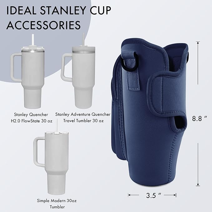 Water Bottle Carrier Bag with Phone Pocket for Stanley Cup 40/30 oz, Water Bottle Holder with Adjustable Strap& Straw Cover, Stanley Cup Accessories