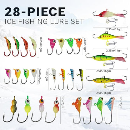 Ice Fishing Rod Reel Combo Complete Set Ice Fishing Gear with Backpack Seat Ice Cleats Ice Fishing Jigs Line Full Ice Fishing Kit