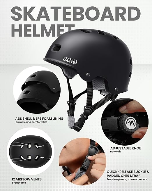 OutdoorMaster Skate Protective Gear Set for Adult & Youth, Skateboard Helmet Knee and Elbow Pads with Wrist Guards for Scooter, Inline Roller Skating, Skateboarding