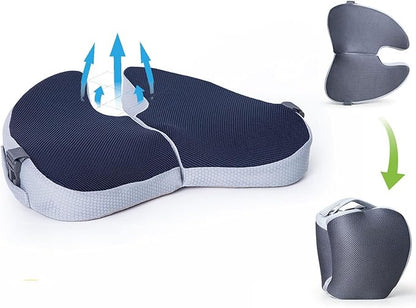 Small Travel Seat Cushion for Airplane,Portable Foldable Seat Cushion,Sciatica Pain Relief with Built-in Handles-Memory Foam Chair Cushions to Enhance Posture & Back Pain,for Car, Office, Gaming (