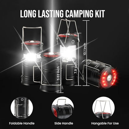 Lichamp 2 Pack Camping Lanterns Rechargeable and Battery Powered, Dual Power Source and 4 Mode Lantern Flashlight COB Camp Light for Power Outages, Camping Supplies and Home Hurricane Supplies, E2BK