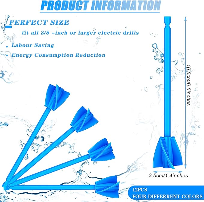 12 Pieces Paint Mixer Drill Attachment,Helix Paint Mixer Resin Drill Mixer Paint Stirrers Drill Attachment for 1 Gallon of Paint Epoxy Resin Silicone Jewelry Casting Molds (Blue)