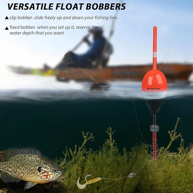 THKFISH Fishing Floats and Bobbers Balsa Wood Floats Spring Bobbers with Oval Slip Bobbers for Crappie Panfish Walleyes Fixed Bobber (1"X0.7"X6") (1.25"X0.75"X6") (2"X1.14"X5.86") 5pcs