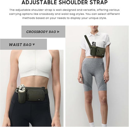 Waist Pack with Water Bottle Holder for Men Women Waist Bag Running Waist Pack Waterproof for Outdoor Travel Cycling Climbing Walking Fit All Phones (Bottle Not Included) (Green)