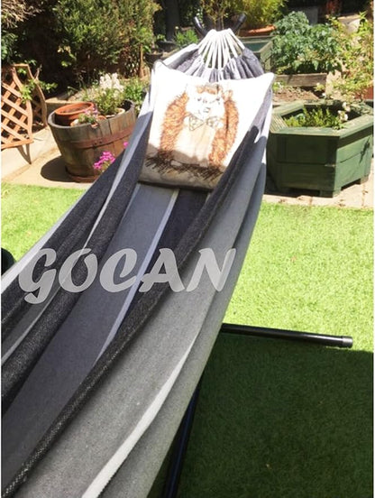 Brazilian Double Hammock 2 Person Extra Large Canvas Cotton Hammock for Patio Porch Garden Backyard Lounging Outdoor and Indoor (Gray Stripe)