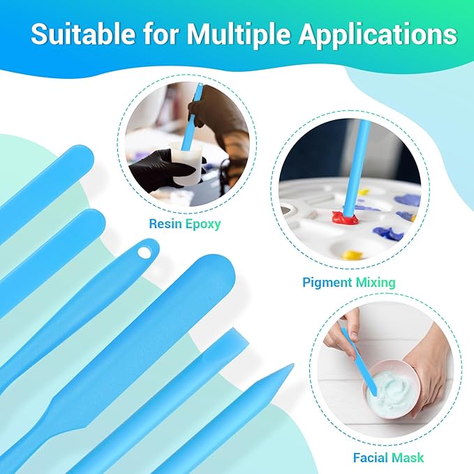 Gartful 6PCS Silicone Stir Sticks Kits, 2pcs Spatula Scraper, 2pieces Large Silicone Sticks, 2pack Pointed Stir Rods, Reusable DIY Craft Tool for Mixing Resin, Paint, Liquid, Blue