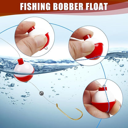 Fishing Folats Bulk Hard ABS Bobbers Snap-on Floats Push Button Round Buoy Float Bobbers for Crappie Panfish Walleyes Red and White 0.75"/1"/1.25"/1.5"/1.75"/2"/2.5"