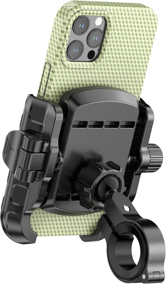Bike Motorcycle Phone Mount with Aluminum Alloy Mounting Base, [1s Lock & Release] [No Block Camera] Bicycle Handlebar Cell Phone Holder for Scooter ATV, Fit 5.4-7.2" Smartphone