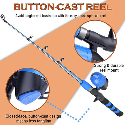 PLUSINNO Kids Fishing Pole, Portable Telescopic Fishing Rod and Reel Combo Kit - with Spincast Fishing Reel Tackle Box for Boys, Girls, Youth