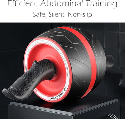 AB Wheel Roller with Resistance Spring, Automatic Rebound Exercise Abdominal Ultra-Wide Wheels Fitness for Gym & Home, Core Work-out Strength-Training Roller with Knee Pad, 14.6"W