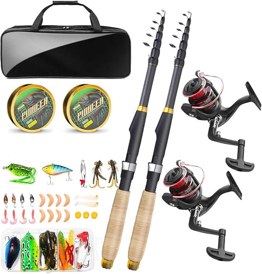 Telescopic Fishing Rods and Reel Combos, 2PCS 5.9FT 6.9FT Carbon Fiber Fishing Pole Kit, Spinning Reel Lures Set with Carrier Bag, Saltwater Freshwater Collapsible Fishing Gear for Beginner Adults
