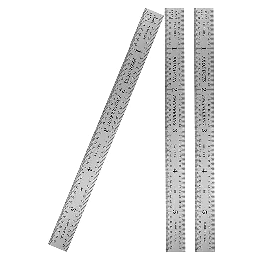 PEC Tools 6" Steel Ruler(3 Pack), 1/50" Thick X 1/2" Wide, Machinist Metal Ruler Scale with Markings 1/10", 1/50", 1/32", 1/64", Tempered Steel, Made in USA