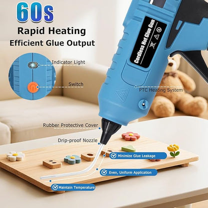 100w Cordless Hot Melt Glue Gun Compatible with Makita 18V Battery, High Temp Electric Power Glue Gun with 20pcs 11x150mm Glue Sticks for Arts Crafts DIY Decor School Home Repair (No Battery)
