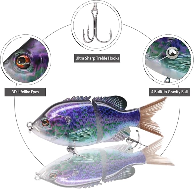 TRUSCEND Easy Catch Swimmax, Magic Noisy Turbulent Wiggling and Vibrating Actions for More Bites, Segmented Swimbait Jointed by Dyneema Strongest Fiber, Lifelike Fishing Lures for Relax Family Fishing