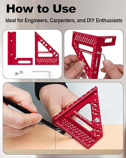 Premium Carpenter Square Hole Scribing Ruler Woodworking Square 22.5-90 Degree Measuring Ruler with Angle Pin,Versatile Multi Angle Square for Woodworking, Engineering, and Construction