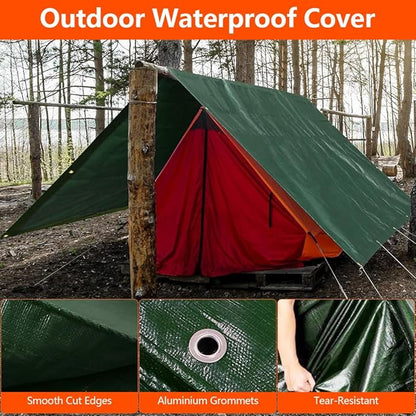 10x10Ft Tarps 5 MIL Heavy Duty Thick Waterproof Poly Tarp, UV Resistant&Tear Multipurpose Protective Cover w/Grommets and Reinforced Edges for Camping, Tent, Boat, RV, Car Green
