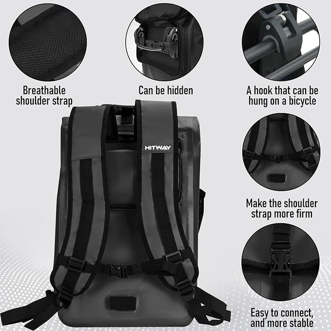 HITWAY 3 in 1 Bike Bag Waterproof Bike Pannier Bag 29L Large Capacity Bike Rack Bag Professional Cycling Accessories for Bicycles