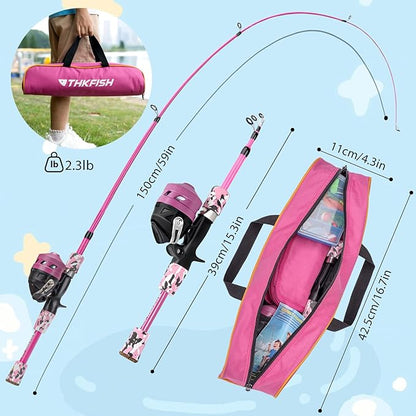 Kids Fishing Pole Set, Telescopic Fishing Rod Reel Combo Kids Starter Kit with Lures Tackle Box, Foldable Stool and Portable Bag for Boys Girls Younth