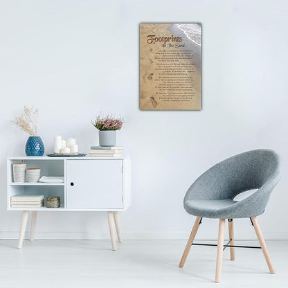 Footprints in the Sand Canvas Prints Wall Art, Footprints in the Sand Wall Art Decor, Inspirational Christian Poem Wall Poster Gift, Beach Picture Wall Art for Living Room Beach Office 18"Wx24"HInches