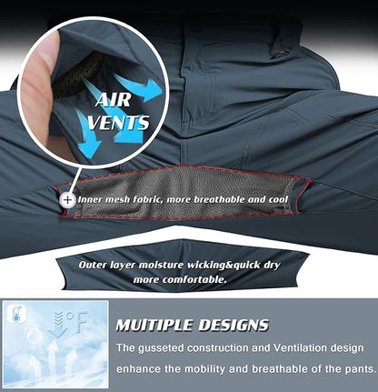 Mens Lightweight Cargo Hiking Patns Outdoor Quick Dry Work Tactical Pants with 6 Pockets Water Resistant Fishing Travel Pants