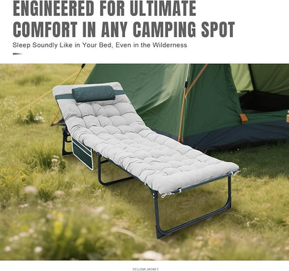 YELLOW JACKET Folding Sleeping Cot, Camping Cot with Mattress for Adults 450lbs Max Load, Portable Camping Cot with Pillow, Adjustable 5-Position Cot for Camping, Home,Office,Travel