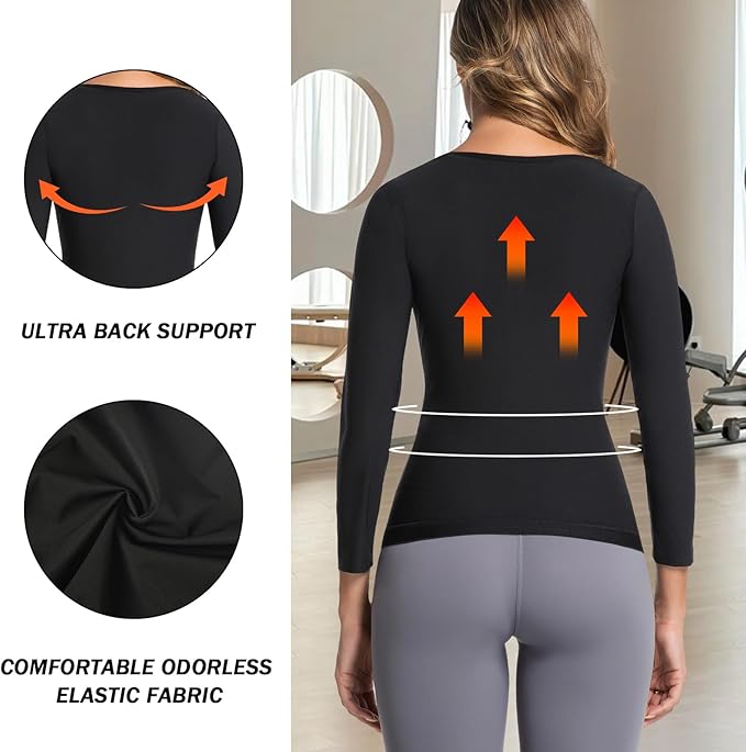 Sauna Suit for Women Heat Trapping Long Sleeve Sweat Suit Weight Loss Waist Trainer Workout Body Shaper with Zipper