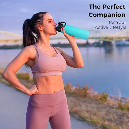 Neihepal 22 oz Insulated Water Bottles Bulk, Double Walled Vacuum Stainless Steel Water Bottle Multipack with Leak Proof Straw Lid for Men, Adults, Kids, Gym, Sports (Mint,4 Pack)