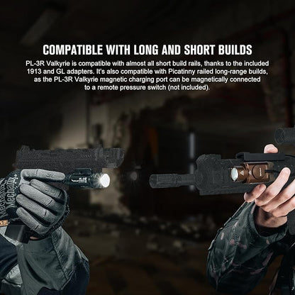 OLIGHT PL-3R Valkyrie Rechargeable Tactical Light, 1500 Lumens Rail-Mounted Weaponlight, LED Flashlight with Built-in Battery, Rail Locating Keys for 1913 Picatinny, GL Style