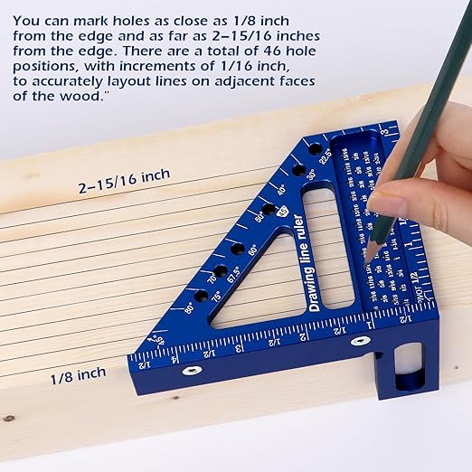 3D Multi-Angle Measuring Ruler -Precision Woodworking 3D Square Protractor 22.5-90 Degree and Miter Triangle Ruler - Aluminum Alloy Drawing Line Ruler for Engineer Carpenter and Craftsmen Blue