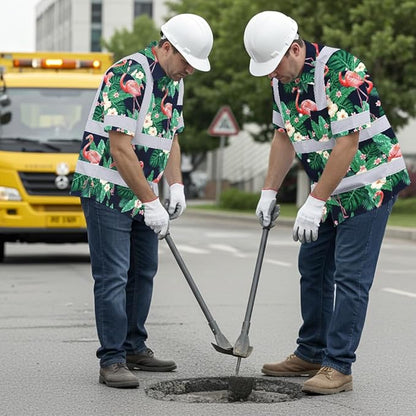 High Visibility Hawaiian Shirt for Men Tropical Shirts Custom Name Floral Outfit Reflective Safety Workwear