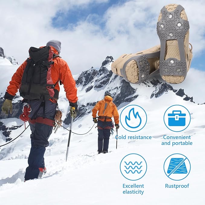 Crampons Anti-Slip Ice Cleats for Boots Shoes Shoe Spikes Snow Grips Cleats for Ice and Snow Anti-Slip Rubber Traction Cleats for Hiking Fishing Walking