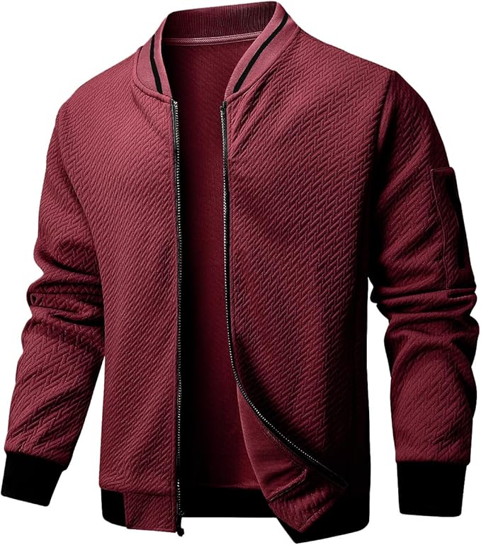 Mens Casual Jacket Loose Fit Lightweight Jacket Varsity Bomber Jacket with Zipper