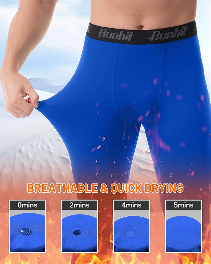 Runhit Men's Thermal Compression Pants Fleece Lined Sports Tights Athletic Leggings Base Layer Bottoms Cold Weather Gear