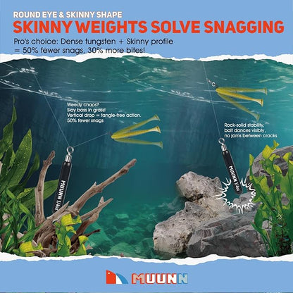 10 Pack Tungsten Free Rig Skinny Drop Shot Weights,Raindrop Free Rig Fishing Sinkers kit for Drop Shot Rig