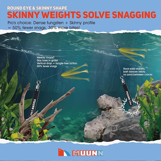 10 Pack Tungsten Free Rig Skinny Drop Shot Weights,Raindrop Free Rig Fishing Sinkers kit for Drop Shot Rig