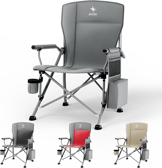 XL Heavy Duty Camping Chair 396lb Capacity (525lb MAX) - Waterproof 1680D Oxford - Oversized 2" Thick Padded Seat with Cup Holder & Cooler - Portable for Camping, Beach, Tailgating Solid Slate