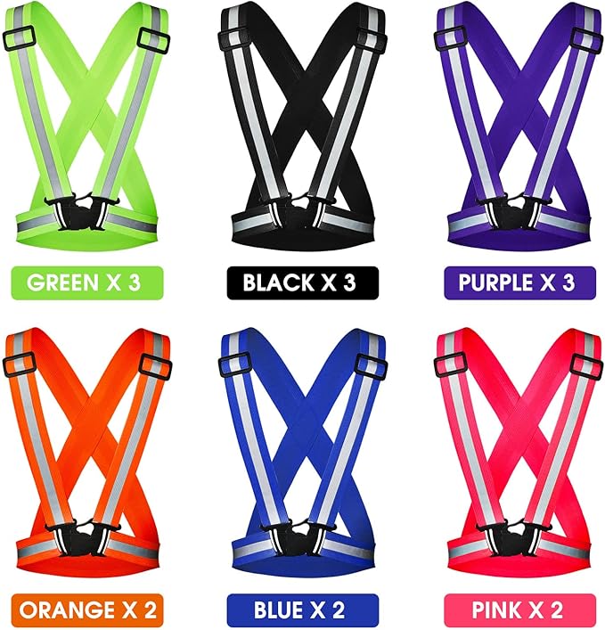 Macarrie 15 Pcs High Visible Reflective Running Vest Adjustable Reflective Safety Vest Elastic Safety Straps Gear for Walking at Night for Night Running Outdoor Dog Adults