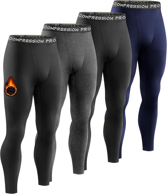 Dalavch 4 Pack Men Thermal Compression Pants,Fleece Lined Heated Leggings for Cold Weather Sports Athletic Winter Baselayer